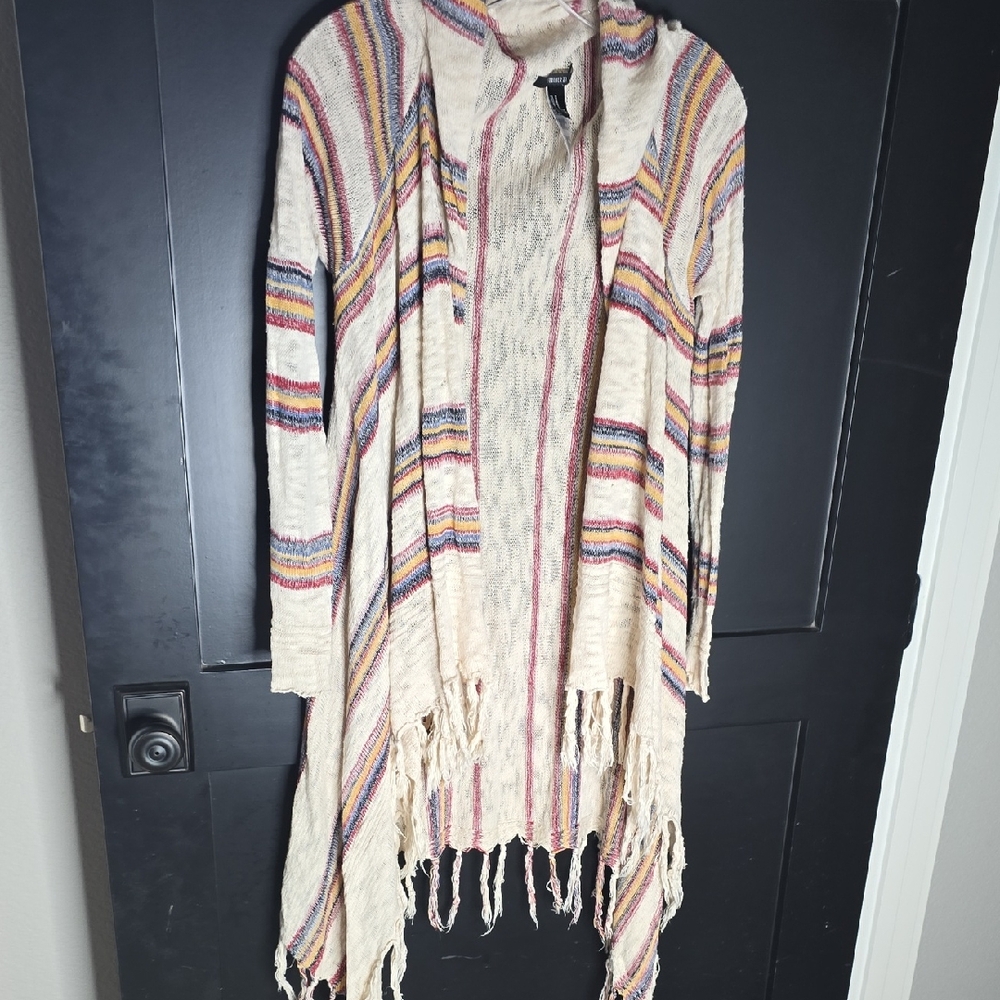 Forever 21 Multicolor Striped Fringe Cardigan
